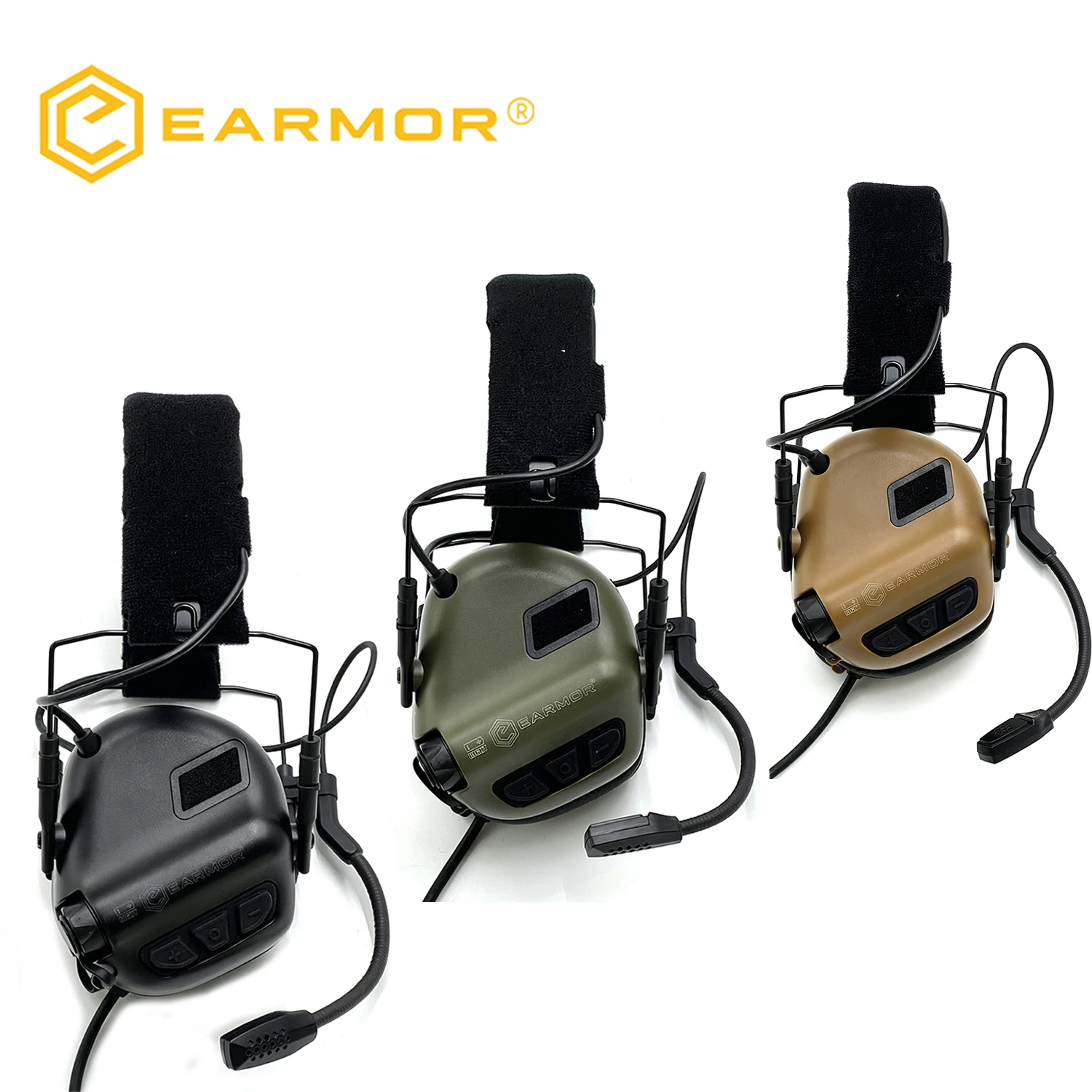 EARMOR M32 SE Shooting Earmuffs Tactical Noise Reduction Headset with Helmet ARC Rail Adapter with Kenwood PTT Adapter New