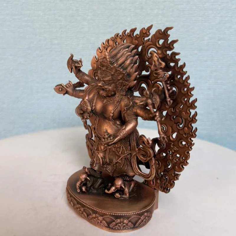 White Six-Armed Mahakala Oxidized Copper Statue Tibetan Dharma Protector Sculpture, Buddhist Shrine Altar Home Religious Decor