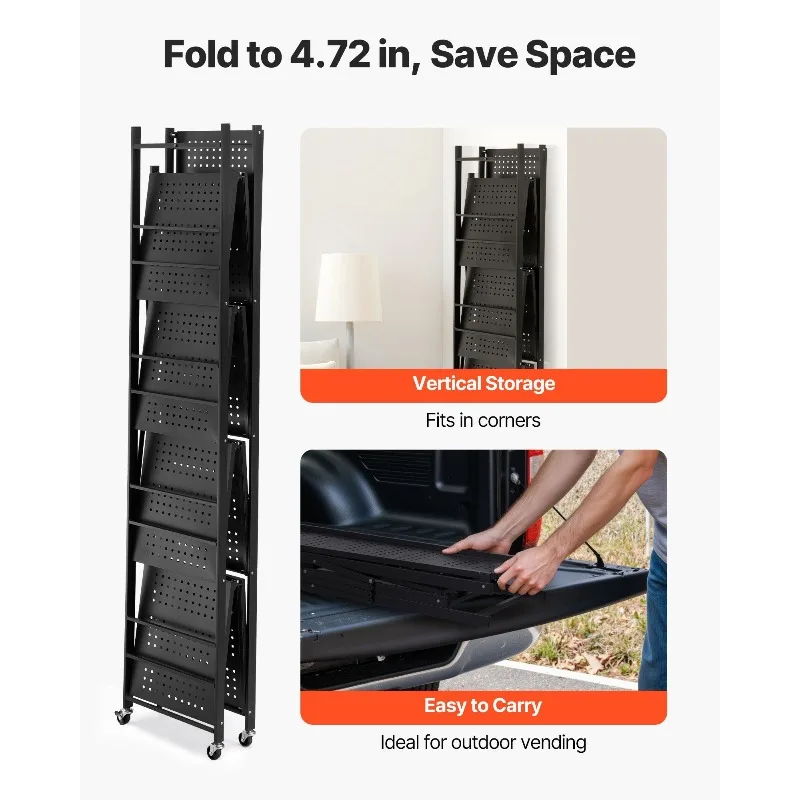 Półka składana z kółkami, 5-poziomowa, bez konieczności montażu, organizer, czarna