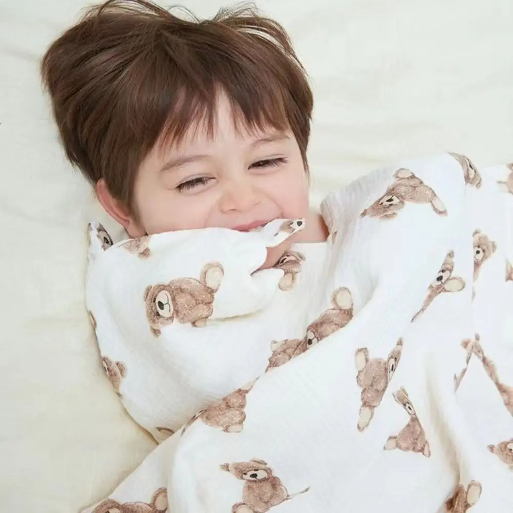 Pure Cotton Baby Crepe Cloth Double-layer Gauze Little Bear Printed Delivery Room Bag Soft Texture Single Layer Newborn Cloth