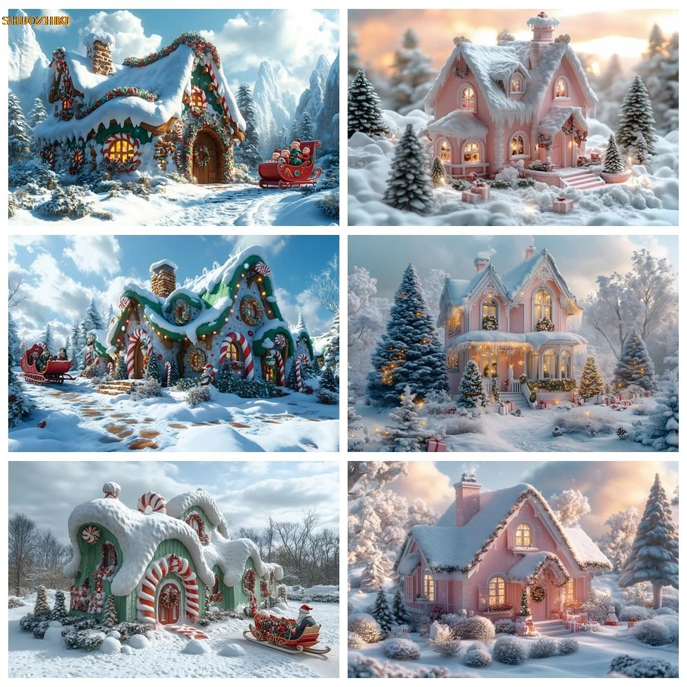 

Snow Forest Gingerbread House Backdrop Winter Kids Birthday Party Baby Portrait Photography Background Decor Photostudio Supply