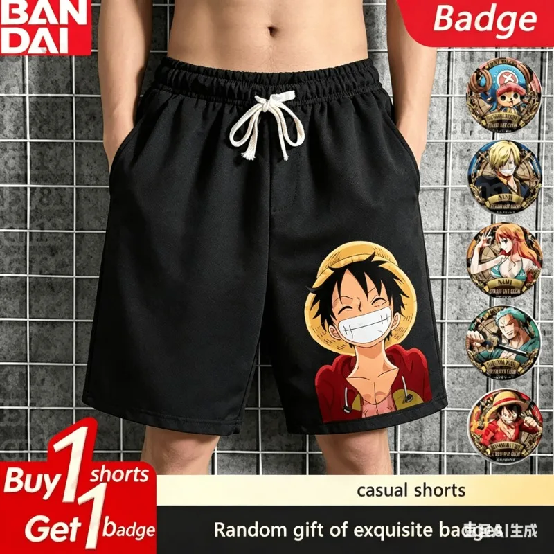 2026 ONE PIECE Animation Luffy Sauron bedruckte Shorts – Amerikanische Sommer-Herren-Freizeithose für den Alltag, locker sitzend, atmungsaktiv, Sportlich