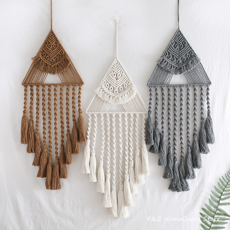 Hand Weaving Macrame Wall Hangding Tapestry Bohemian Style Personalized Triangle Dream Catcher Pendant For Home Decor Decoration