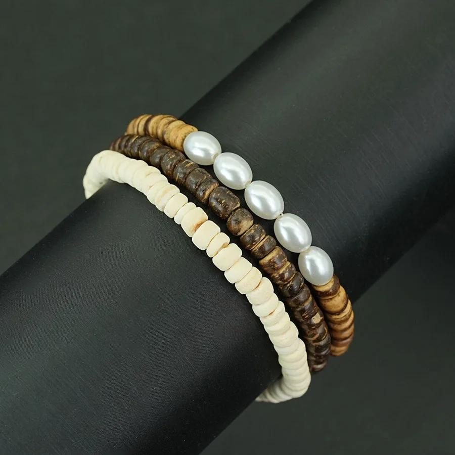 Fashion Coconut Shell Wooden Beads Men Bracelet Set Vacation Styles Casual Prayer Braslet Bohemian Summer Beach Homme Jewelry