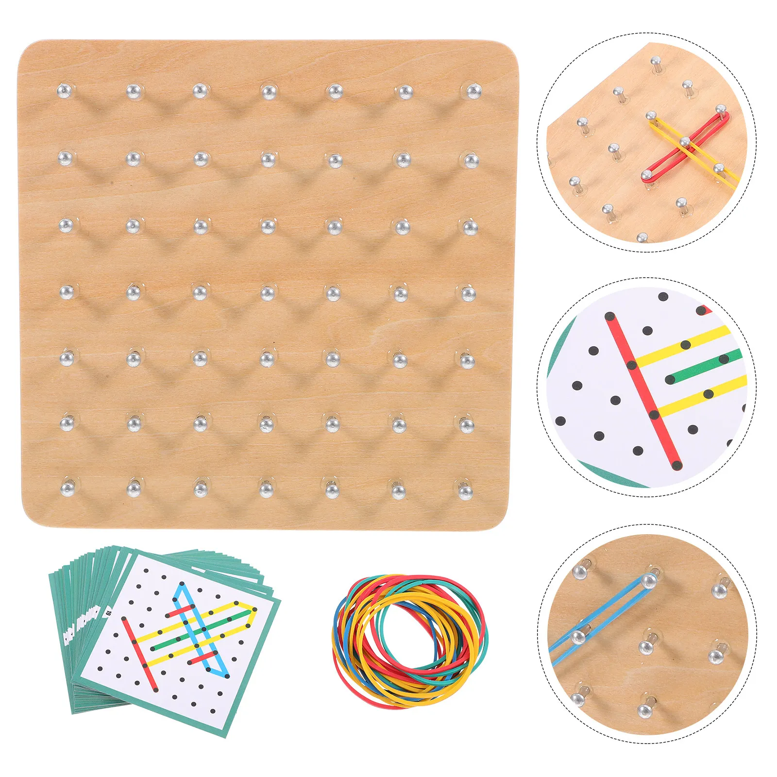 1Set Wooden Geoboard for Kids Fine Workmanship Smooth Surface No Burr Safe for Fingers Parent-Child Interactive Travel Game