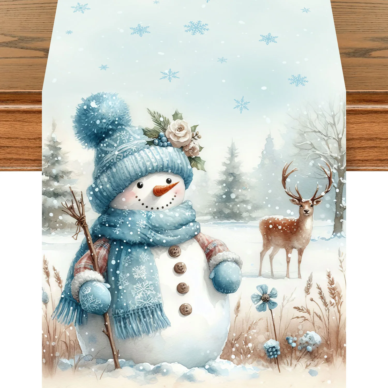 Christmas Blue Snowman Elk Table Flag Winter Snowflake Tabletop Runners Christmas Home Indoor Outdoor Party Decoration