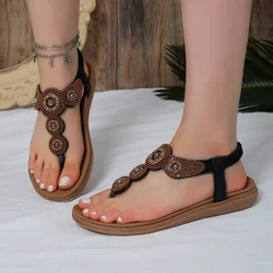 Summer Flat Toe Elastic Sequin Metal Sandals Women's Casual Fish Mouth Roman Style Women's Sandal Shoes for Women Women Sandals