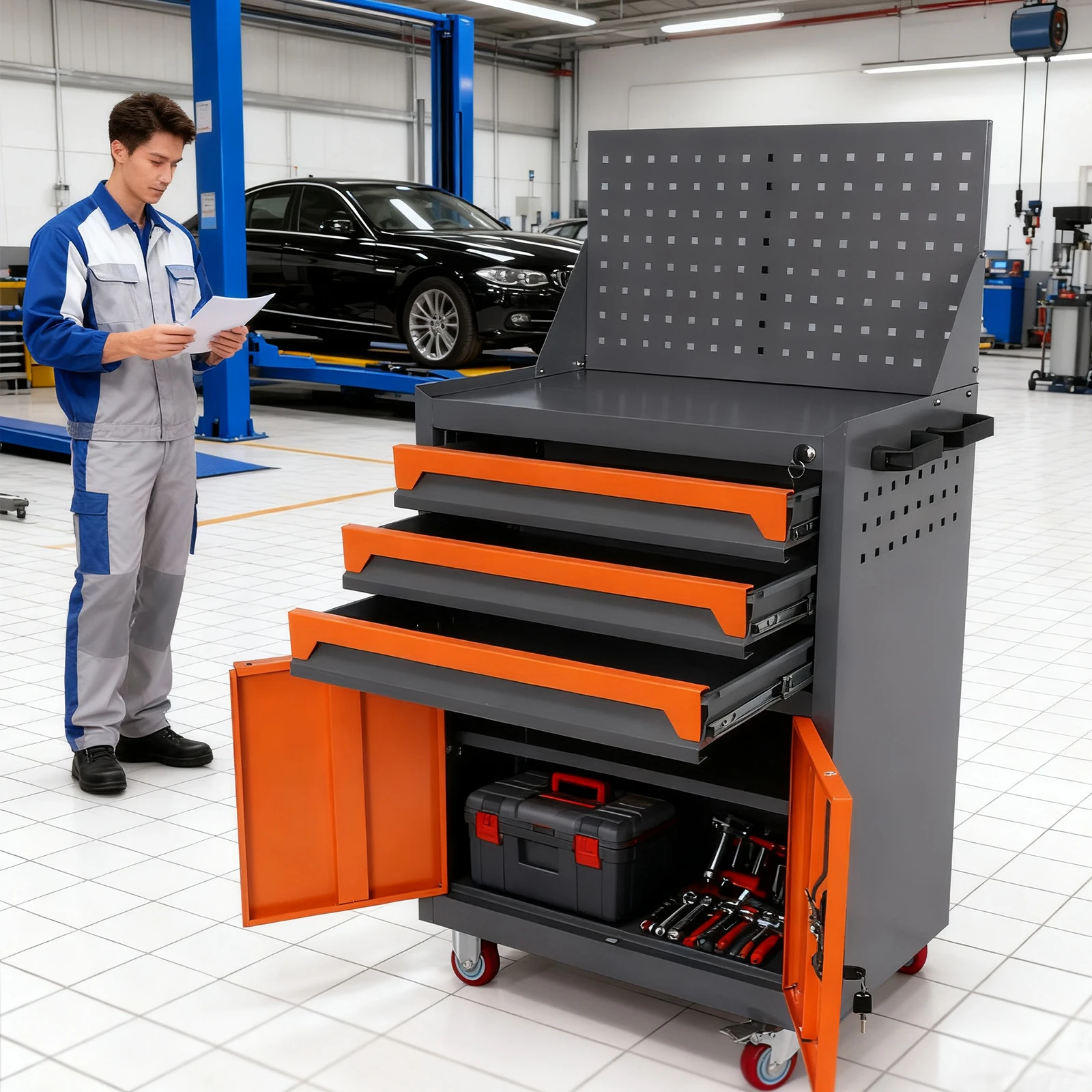 

Передвижной ящик для инструментов с выдвижными ящиками, мобильная тележка для хранения инструментов для мастерской, склада, гаража