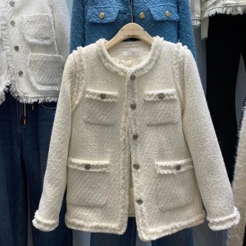 Chaqueta de plumón de pato blanco para mujer, Parkas de Tweed, ropa de exterior, abrigo cálido, grueso, suelto, temperamento, nuevo, invierno, 2024