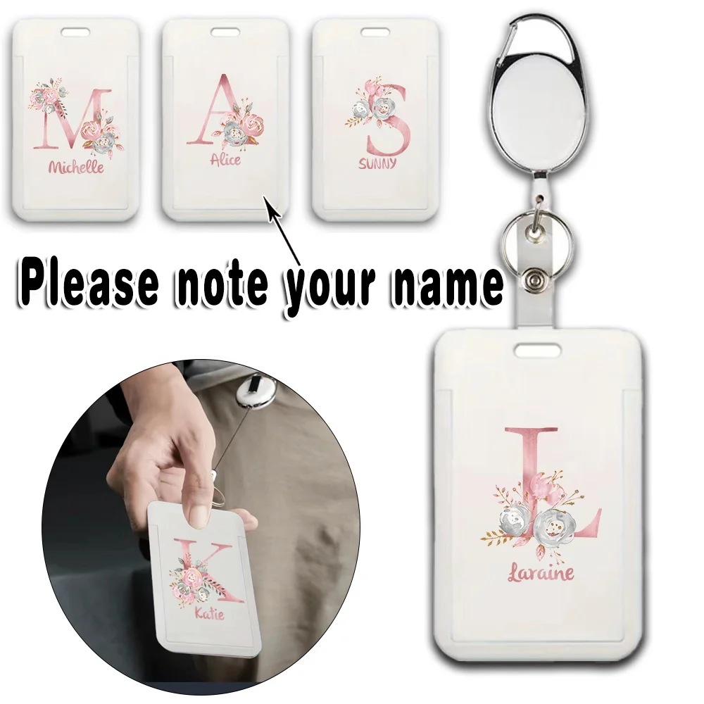 Customized Name Retractable Badge Holder Keychain Clip Durable ID Card Holder for Office Security Accessories Business DIY Use