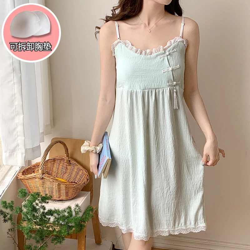 2024 Summer Sexy Lace Lingerie Spaghetti Strap Cotton Nightgowns for Women Chinese Style Sleepwear Night Dress Nightdress Nighty