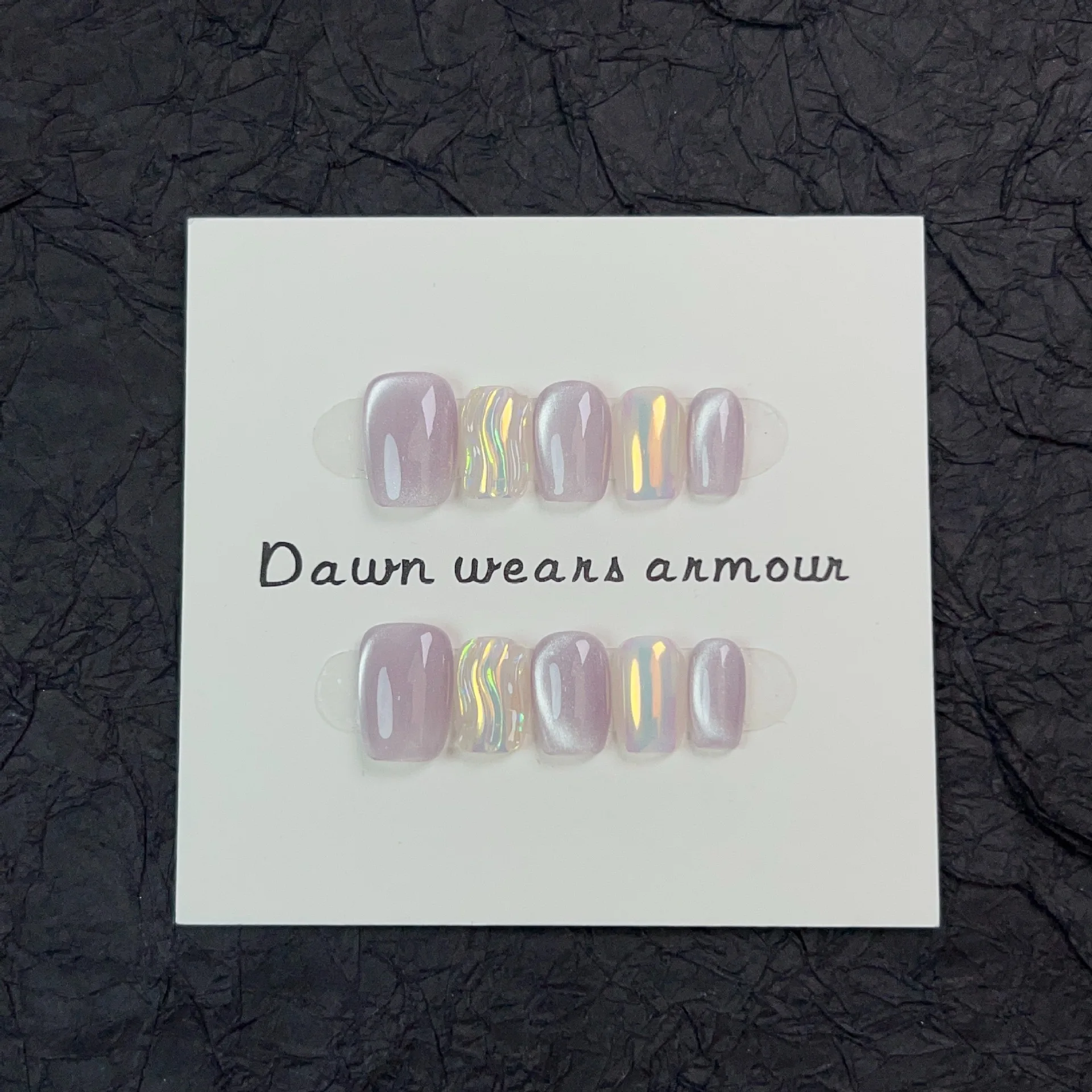 

10PCS Aurora Purple Short Square Handmade Glossy Press on Nails Full Cover Shiny Cat Eye Romantic Detachable Ins Manicure Nails