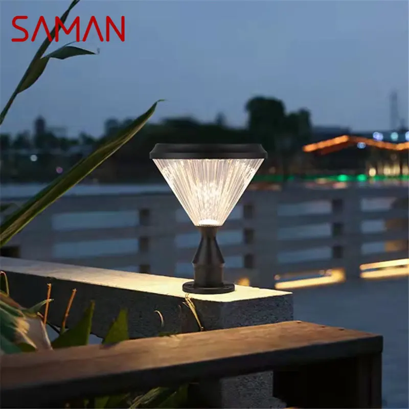 SAMAN Solar Post Lamp Modern Creative Outdoor Gate Lighting LED impermeabile per cortile giardino balcone portico Decor