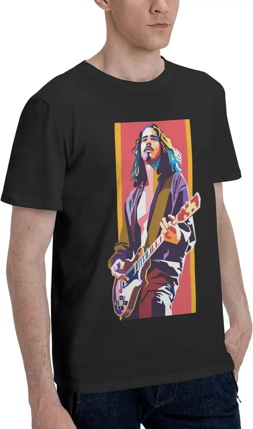 Chris Music Cornell Men'S Cotton T-Shirt Classic Graphic Short Sleeve Top Moisture Wicking Tees Black