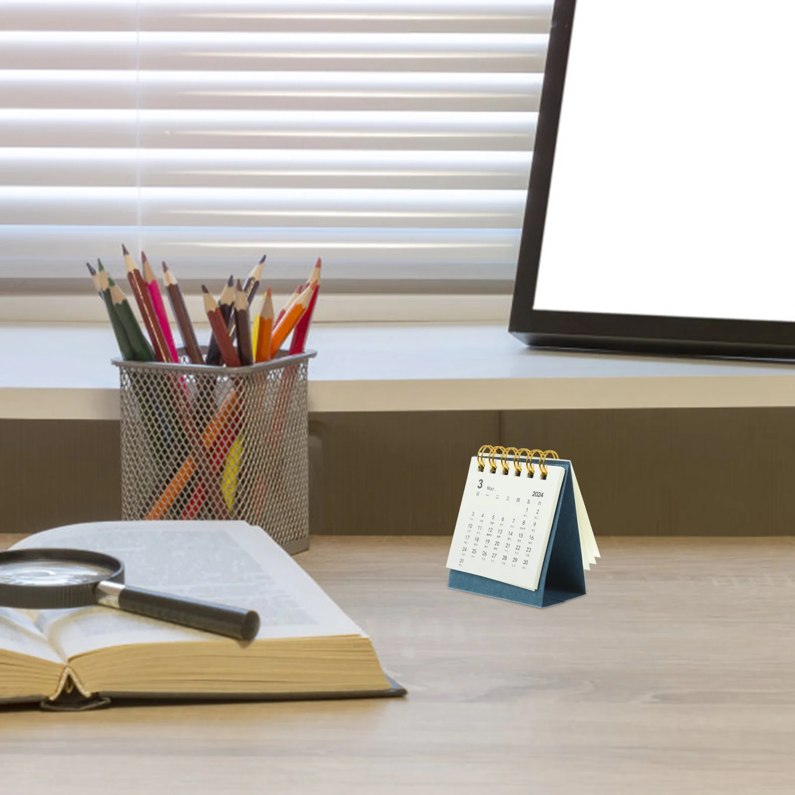 

2024 Mini Desk Calendar Red Paper Simple Design Coil Binding Easy Page Flipping Practical Office Accessory Monthly
