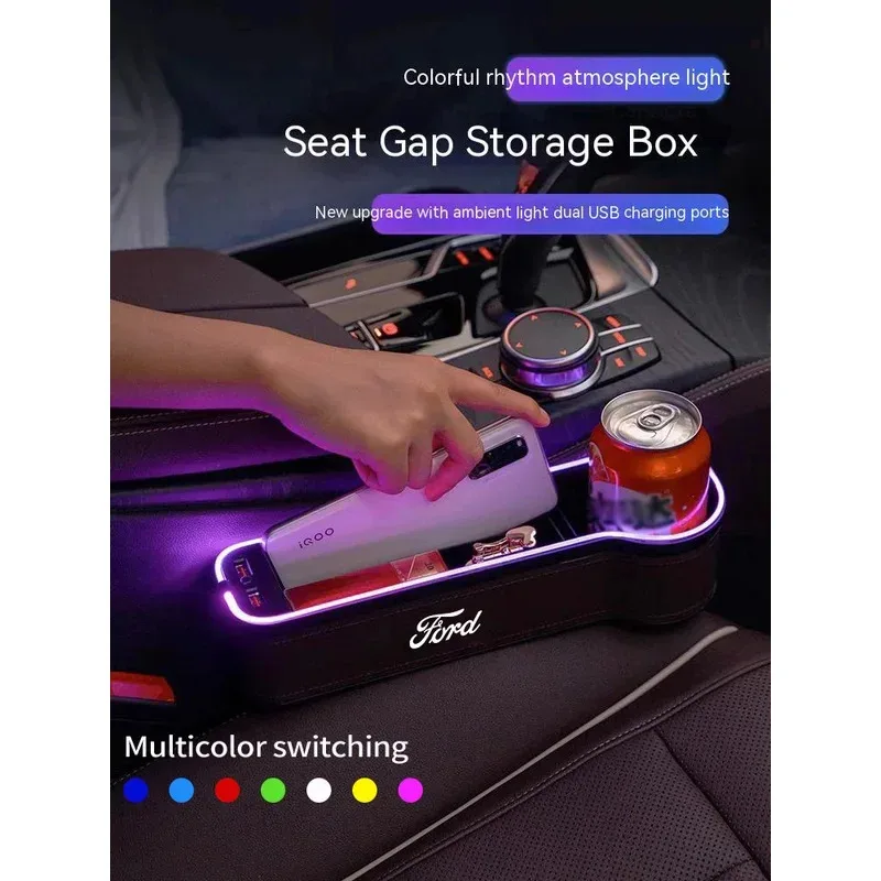 

Car USB Charging Colour Light Seat Gap Storage Box For Ford Mondeo Focus Raptor Puma Fusion Ecosport Kuga Edge Explorer Ranger