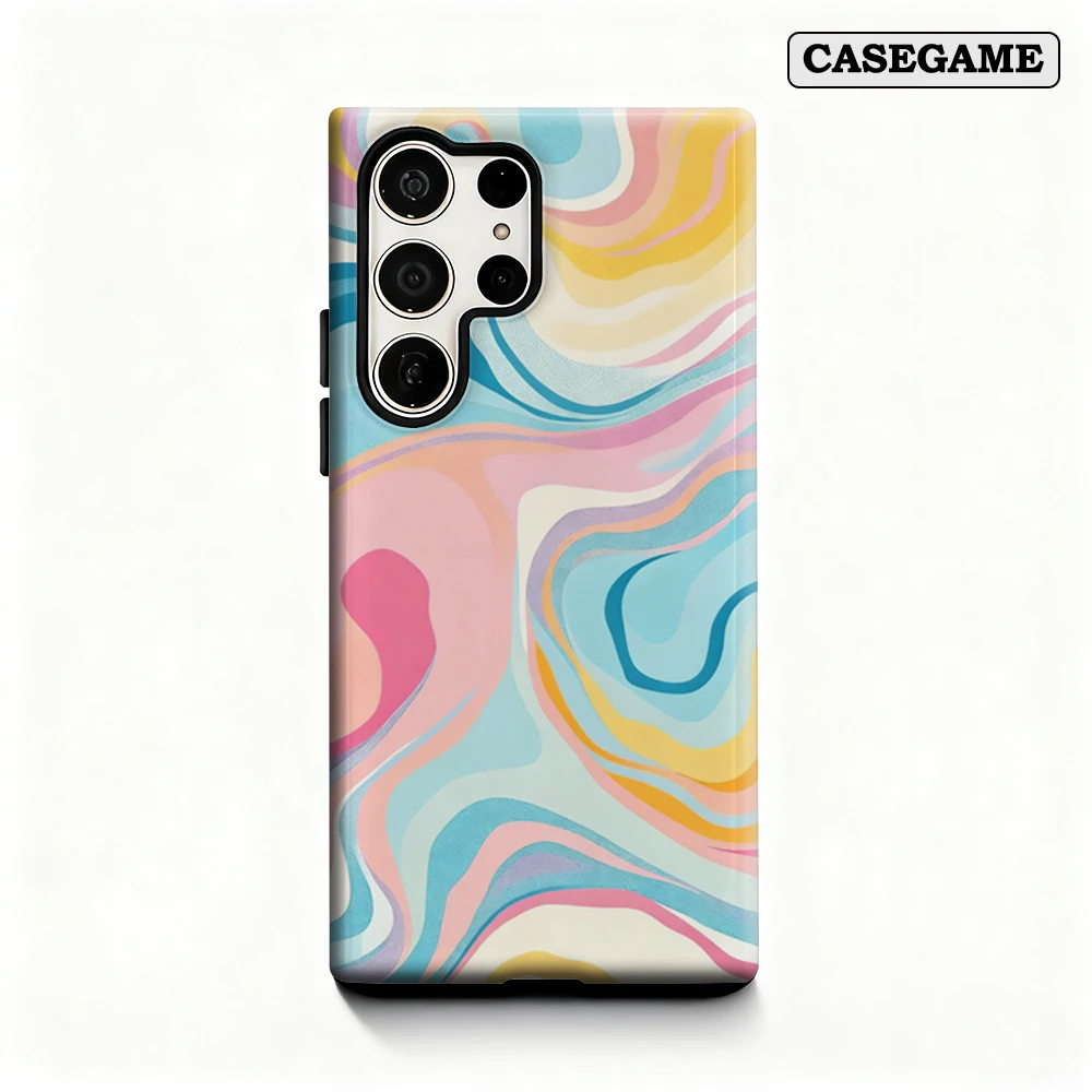 Casegame Phone Case for Samsung Galaxy S25 S26 Ultra S24 S23 Ultra Plus Shockproof Double Layer Bright Pastel Fluid Art Cover
