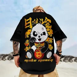 Camiseta do Panda do Tesouro Nacional masculina, desenho animado 3D, grande, manga curta, street fashion, blusa solta, verão, nova