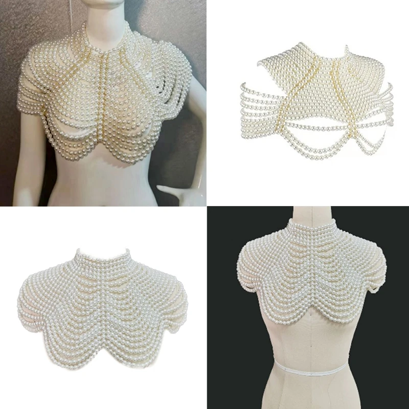 Sexy Women Pearl Body Chain Bra Shawl Fashion Adjustable Shoulder Necklace Chain