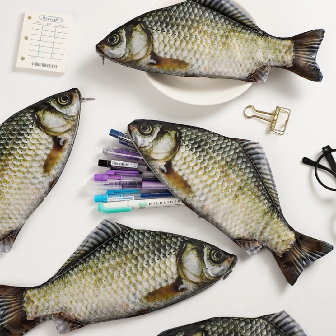 Federmäppchen in Koi-Fischform mit Realistischem Flossen-Design aus Polyester, Themen-Schreibwaren-Organizer für Schule und Büro, Aufbewahrung und Geschenk
