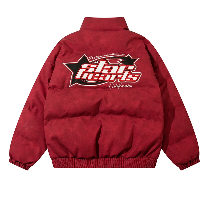 Jaqueta de Algodão com Bordado de Letras em Couro PU Original FXK, Marca Tendência Americana, Estilo Solto para o Inverno