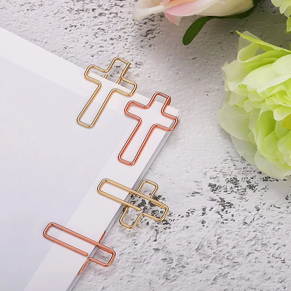 60 Pcs Gold Decor Bible Verse Cards Multipurpose Cartoon Pin Metal Paperclips Office Rose Cross