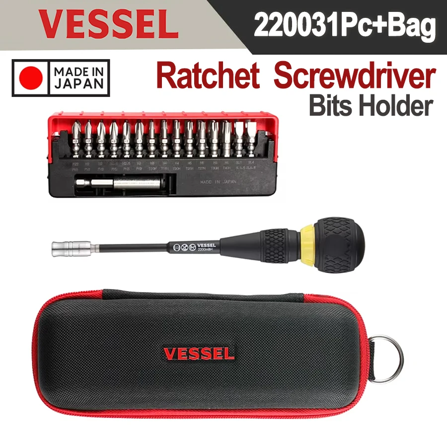 VESSEL Ratchet Screwdriver Sets 1/4\'\' Original Imported Screwdriver Bit Set NO. 2200 + 31PCS