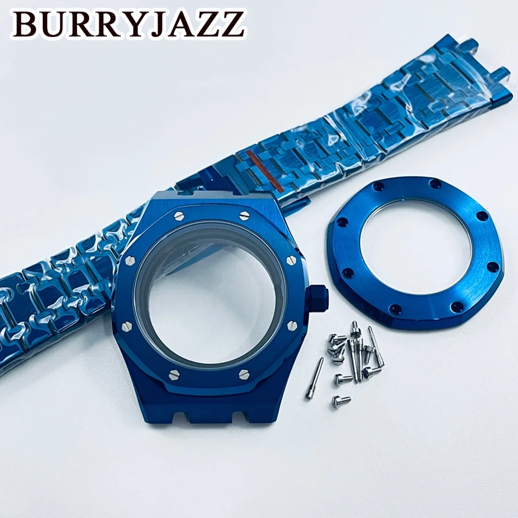 NH35 41mm Octagonal Case Quality PVD Blue 316L Stainless Steel Sapphire Glass Watch Case Fit NH35/NH36 Movement Watch Accessorie