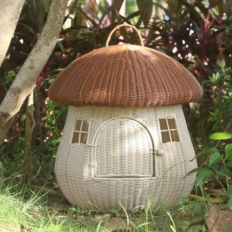 Closed Pet Nest Rattan Woven Nest Cute Cat Dog Nest Rattan Proof Mushroom House House Wall Cats Household Dual-use Furniture