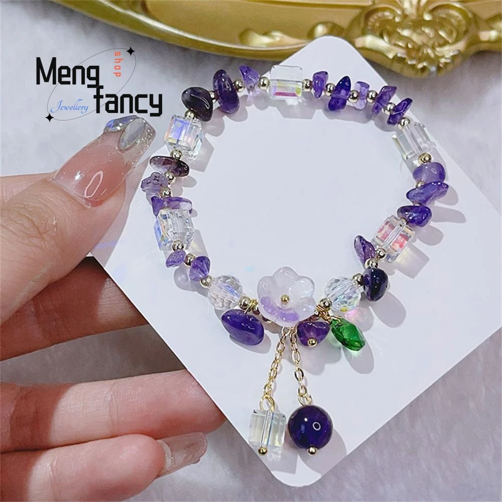 Super Fairy Rock Aquamarine Bracelet Female Glazed Flower Amethyst Color Fluorite Powder Mori Crystal Exquisite Fashion Jewelry