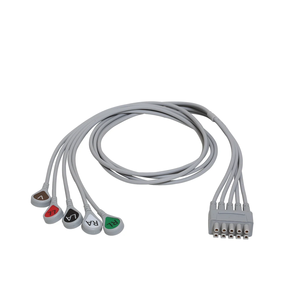 GE 2106383-001 ECG Leadwire Set, 5-lead, grouped, snap, AHA, 74 cm