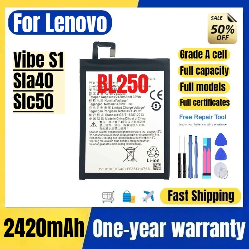 

Аккумулятор BL250 для Lenovo Vibe S1/Sla40/Slc50, высококачественный, большой емкости, сменный, класс А, с инструментами для замены