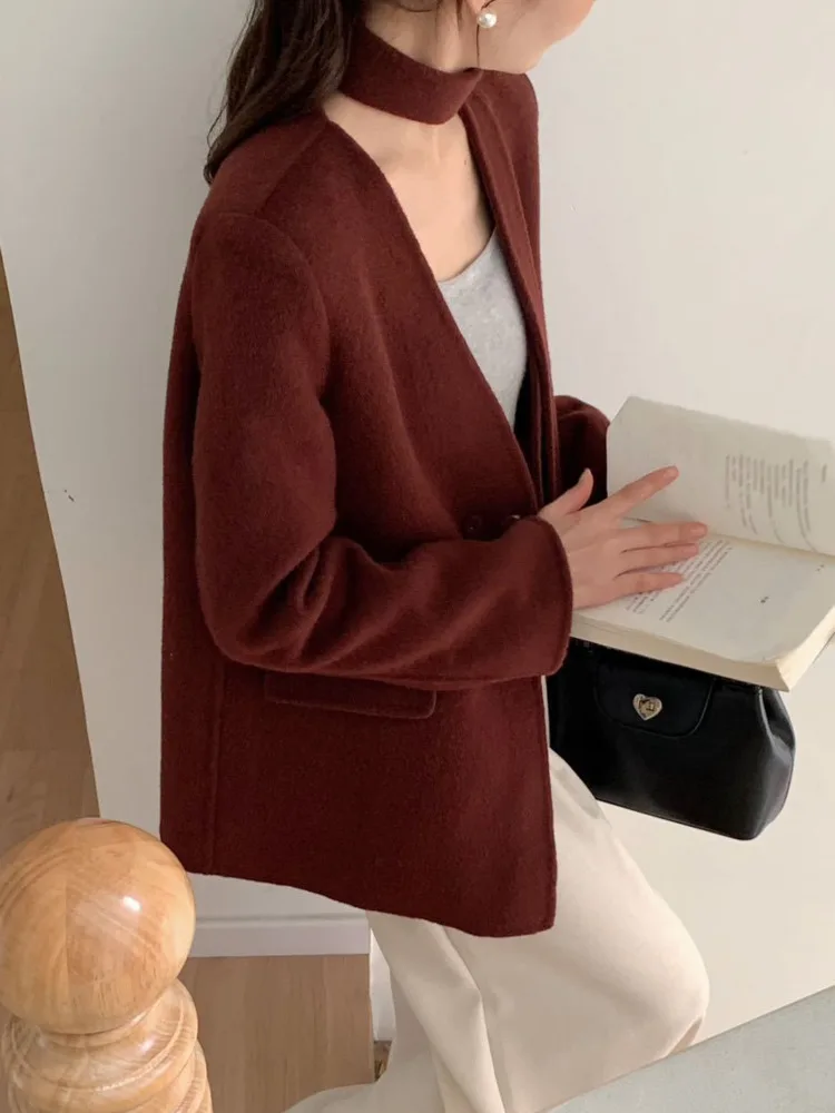 FANAN Temperature Wool Jacket For Women V-neck Double-layer Corset For Women Warm Jacket For Women Spring 2025 New Elegant Coat