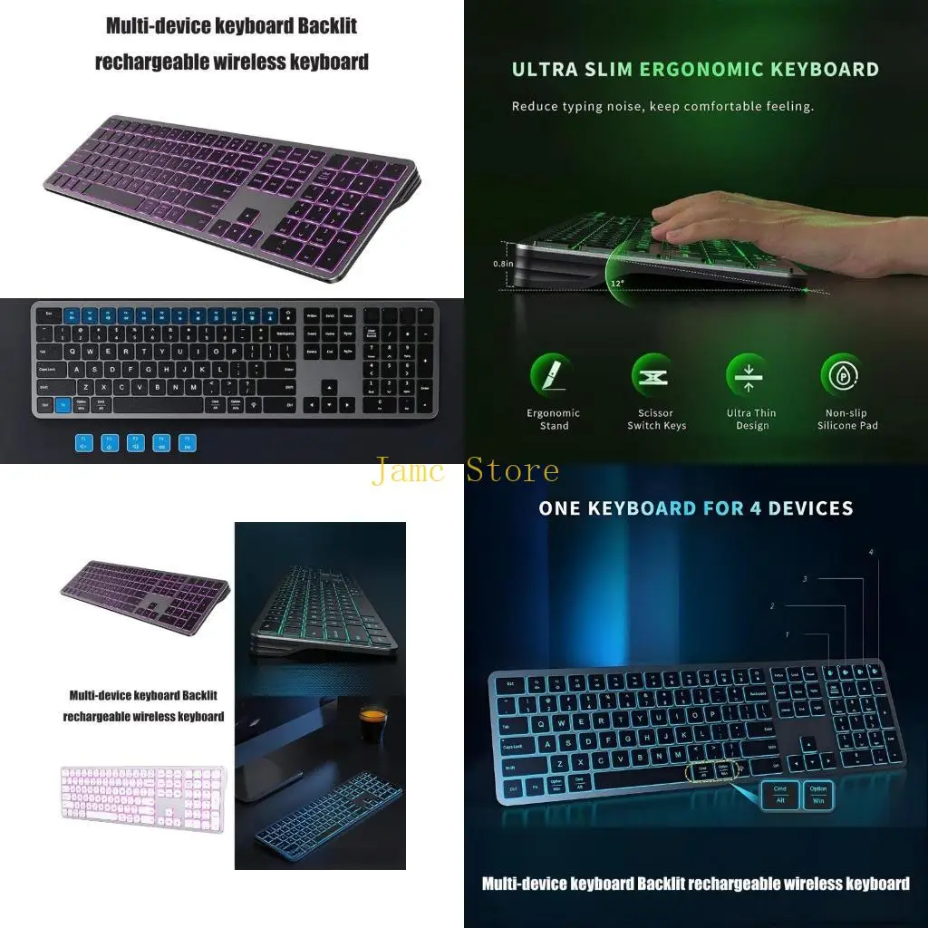 

LX0B Wireless Keyboard For Multiple Device Backlight Keyboards Keypad for Night Use, Rechargeable with Broad Compatibility