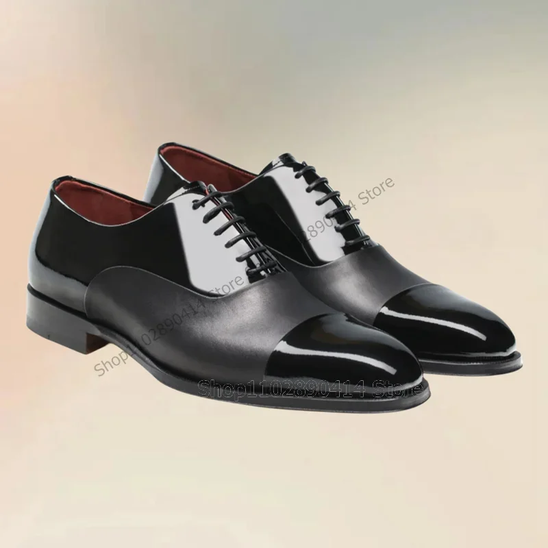 

Black Patent Leather Spilcing Matte Leather Loafers Fashion Slip On Men Shoes Luxury Handmade Party Feast Office Men Dress Shoes