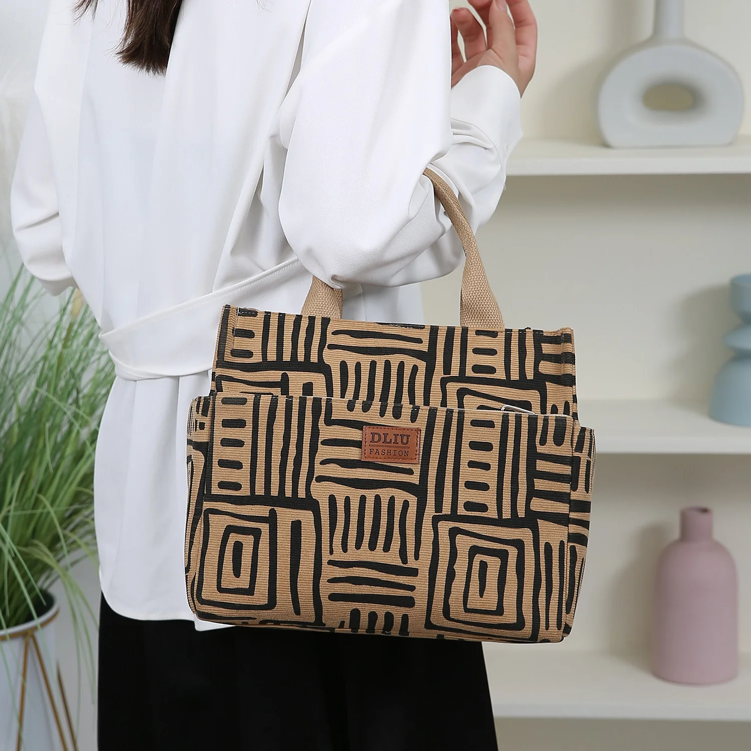 حقيبة غداء مبطنة بالرقائق الخارجية من سروال قصير، حقيبة صندوق غداء، حقيبة غداء، حقيبة يد، حقيبة حمل، حقيبة قفاز ذات سعة كبيرة