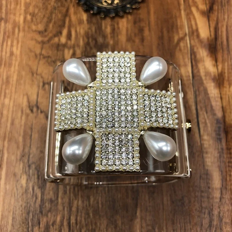 صليب مرصع بالألماس واللؤلؤ، سوار شفاف فاخر خفيف، مزاج وسوار على الطراز العتيق متعدد الاستخدامات #3