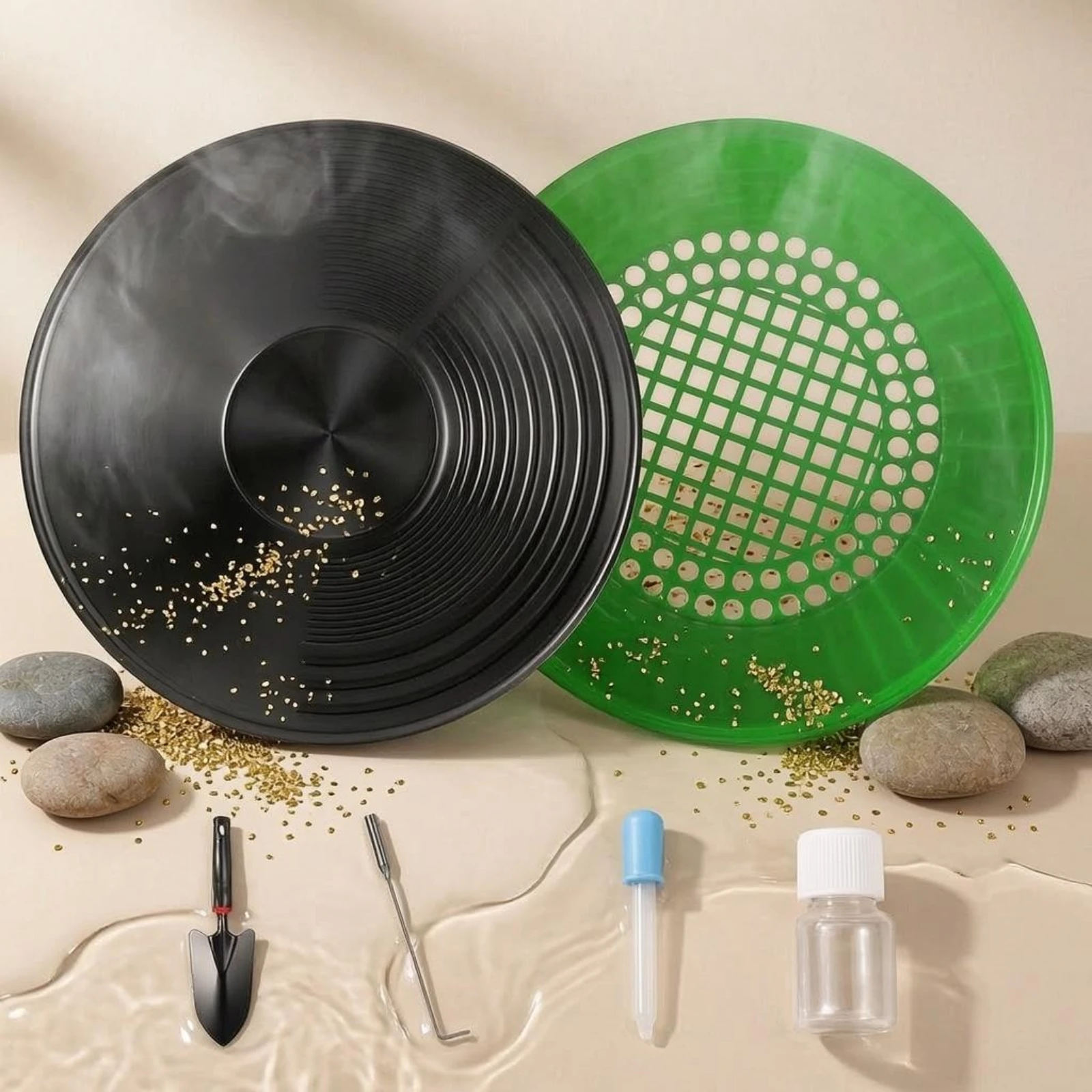 Riffled Gold Pan Concave Gold Panning Pan Prospecting Gear PP Black