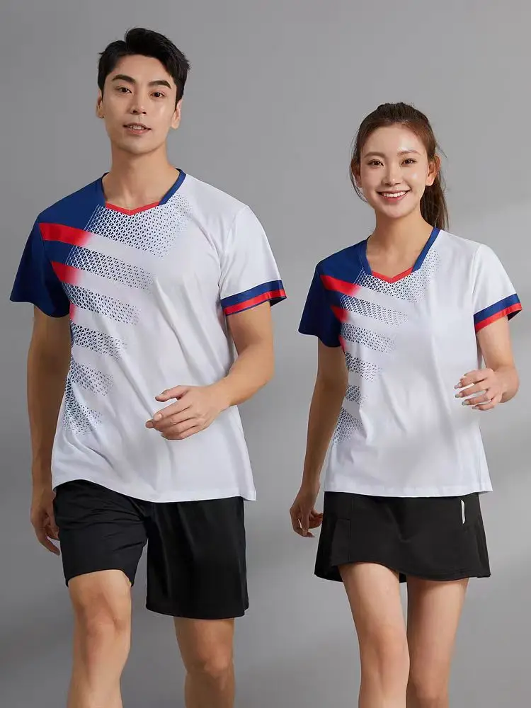 Custom men's and women's table tennis T-shirt quick dry breathable light V-neck badminton training shirt team custom LOGO