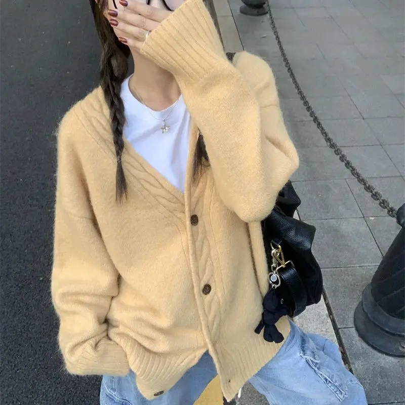 Fried Dough Twists Sweater Coat Cardigan Women's New Loose Casual Knitwear In Autumn And Winter 2024