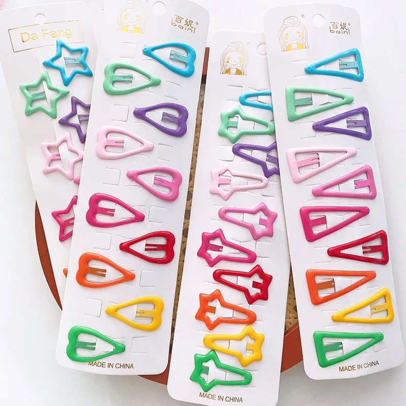 

10pcs/pack Girls Colorful Alloy Bobby Pins Lovely Water-drop Heart Star Hairpins Rainbow Hair Clips Barrette Grips for Children