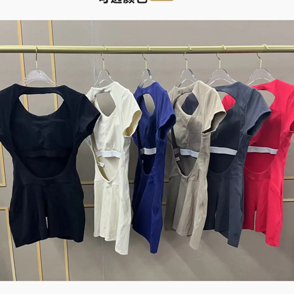 Pad Short Sleeves One-piece Suit Female Jumpsuit Quick Dry Yoga Clothing Workout Bodysuits Backless Sports Rompers Women Gym