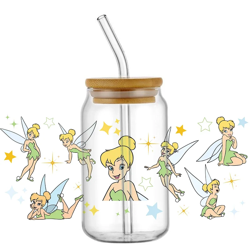 Cartoon Tinker Bell 16OZ UV DTF Cup Wraps Transfer Sticker per Glass Libbey Can Bottle autoadesivo lavabile fai da te personalizzato