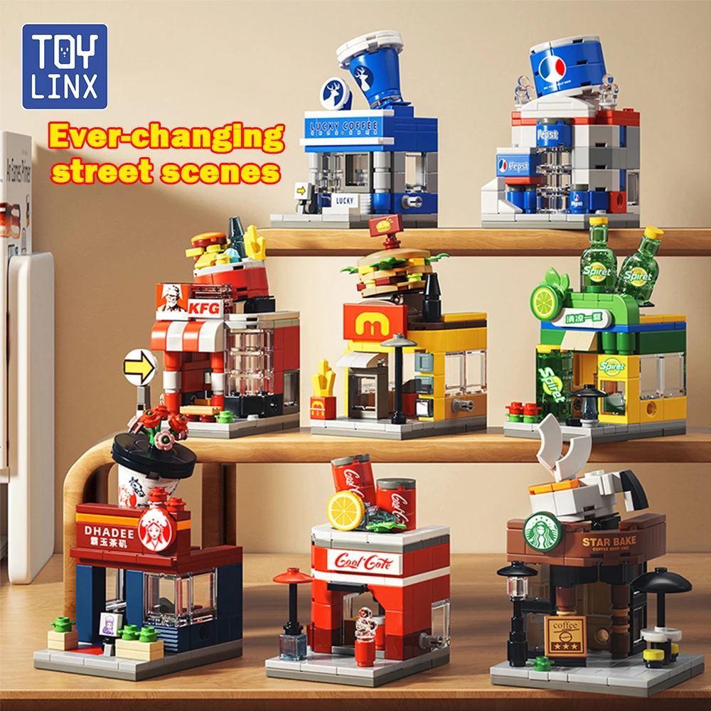 TOYLINX Street Store Bausteine Fast Food Restaurant Coffee Shop Puzzle Zusammengebautes Lernspielzeug für Kinder Geburtstagsgeschenk