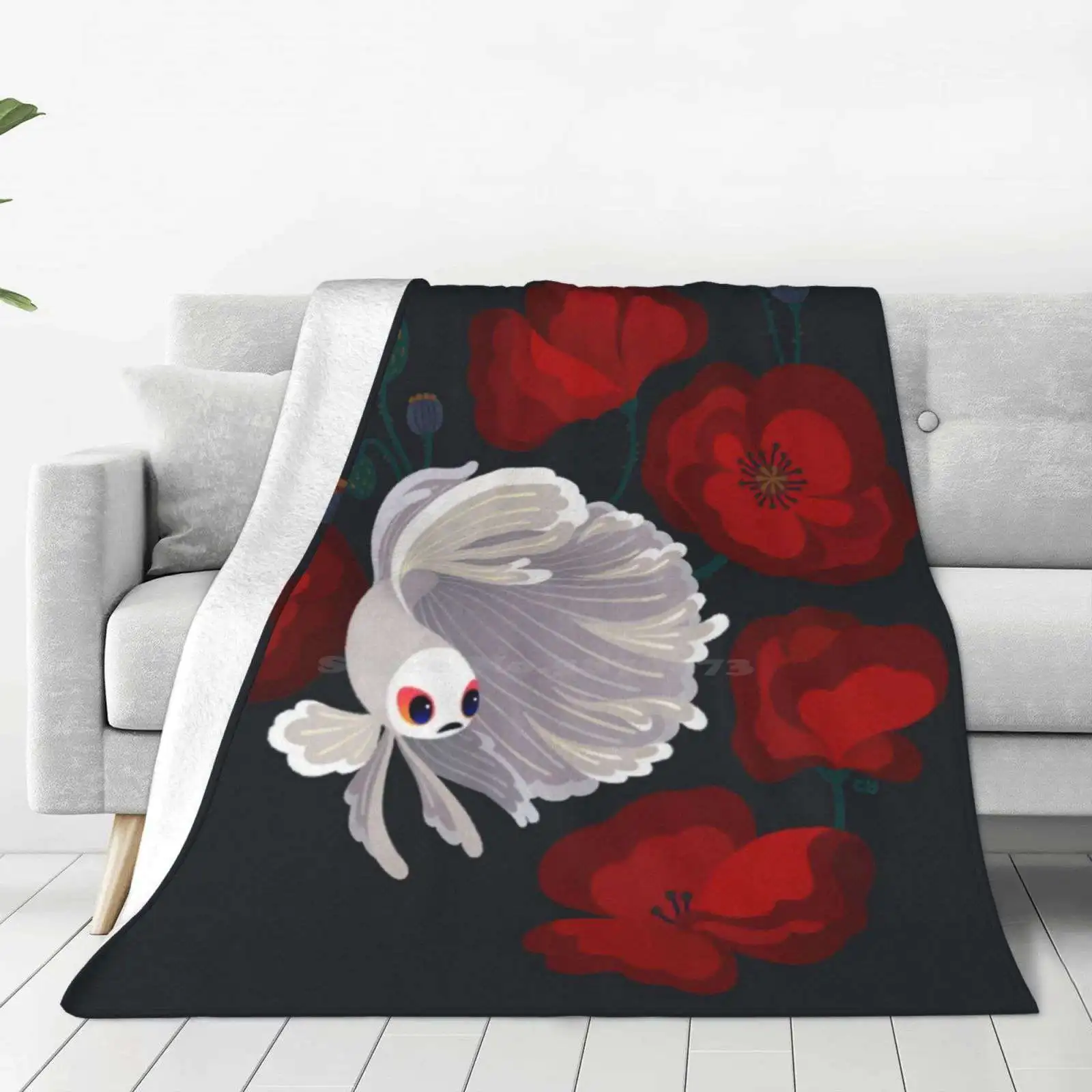 Bettas And Poppies Blanket Soft Warm Travel Portable Blanket Aquarium Poppy Fresh Water Nature Animal Fish Pattern Flower