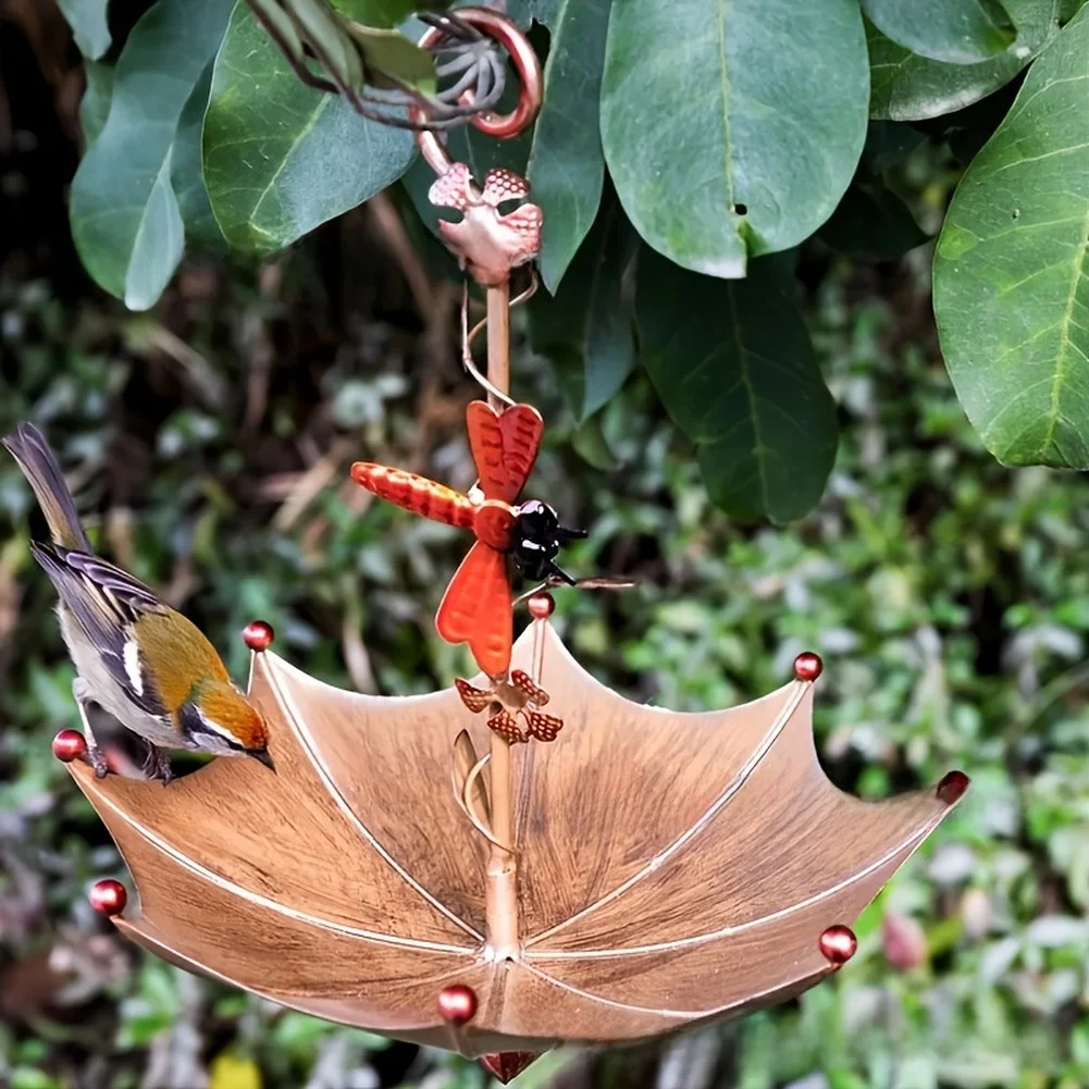 Rust Resistant Iron Bird Feeder in Umbrella Configuration for Garden For Courtyard Balcony with Ornamental Accents