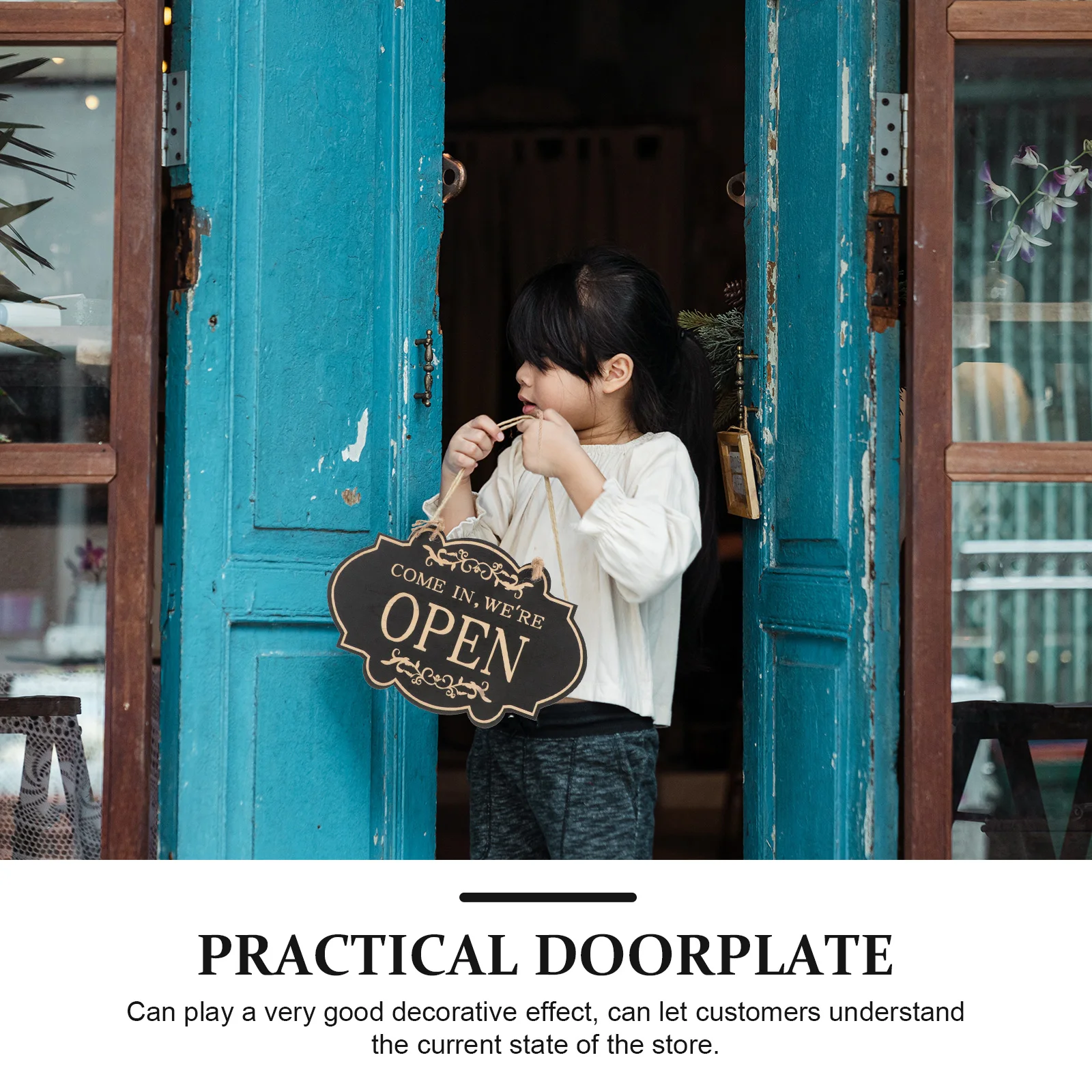 

Wooden Door Retro Wear-Resistant Open Closed Sign For Shop Store Decor Hanging Doorplate Multi-Function Vintage Door Tag