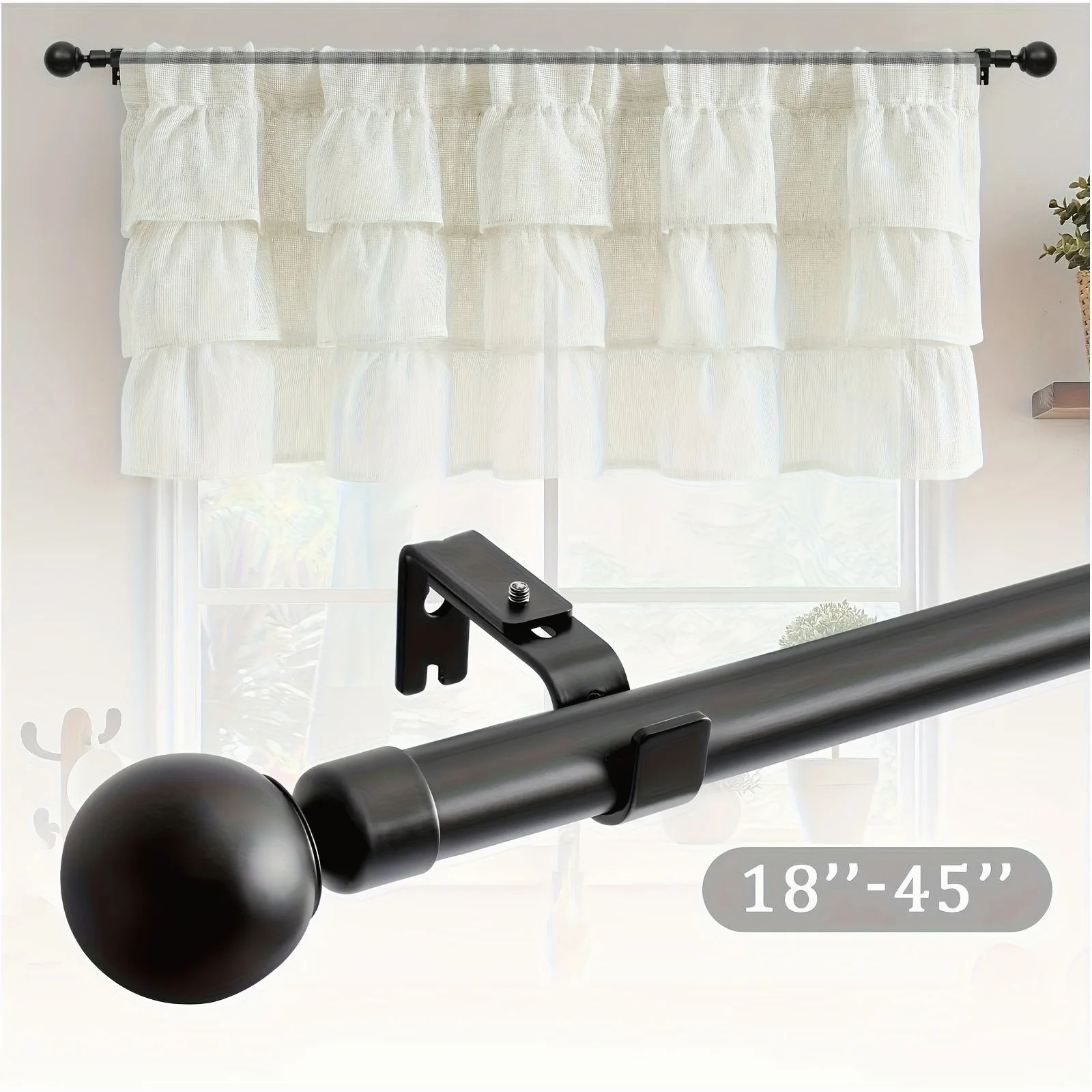 Adjustable Black Curtain Rod Set – 1 or 2 pcs, Extra-Long Double-Layer Rod for Living Room, Bedroom & Bathroom; Includes Mountin