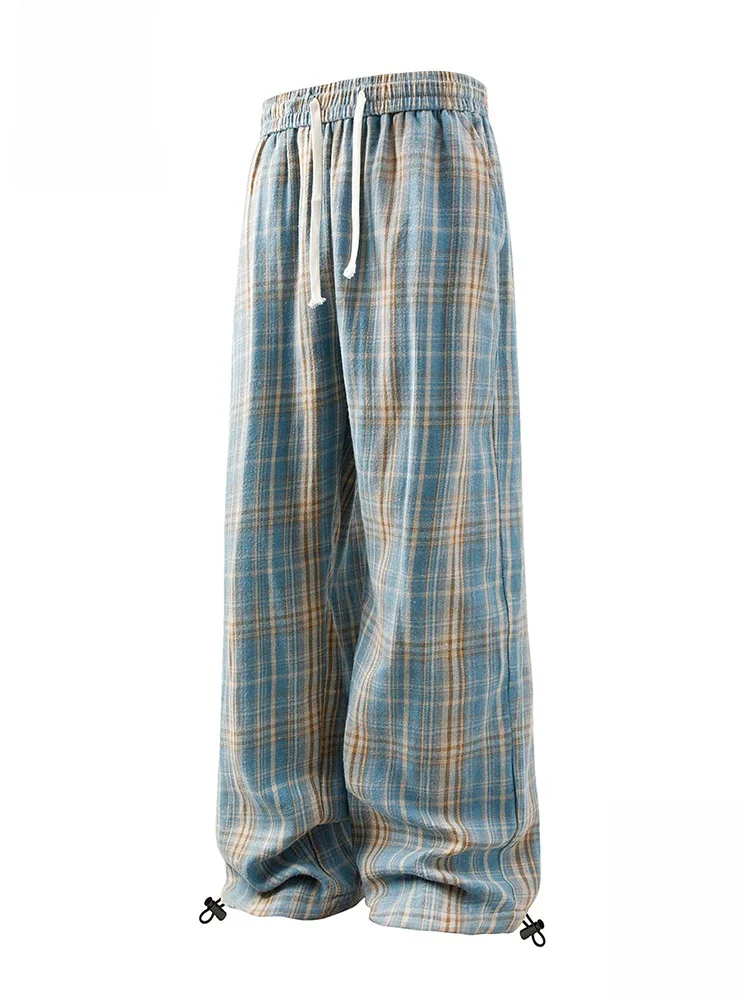 

PaulFrank Large Mouth Monkey Blue Plaid Casual Pants Men's Loose Wide Leg Pants Autumn Trendy Brand Couples Sle