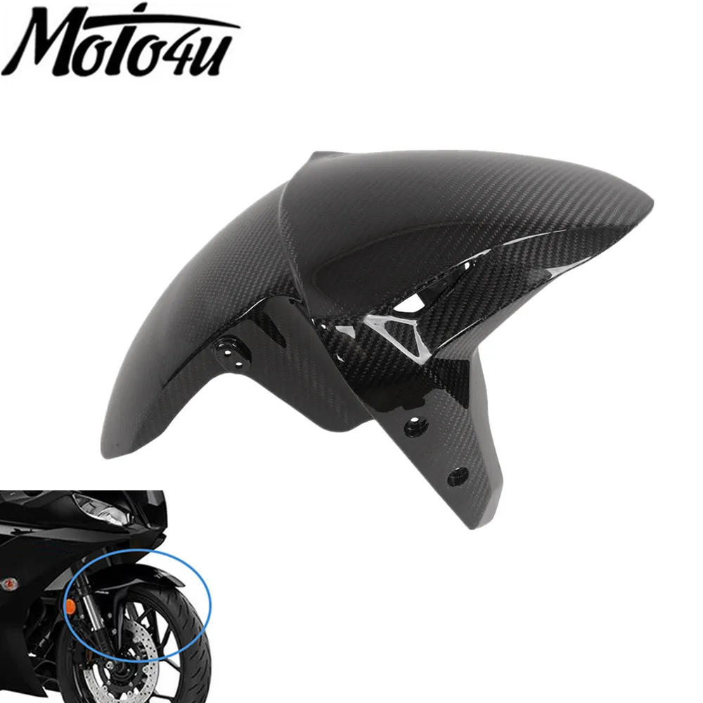 For Yamaha R3 2022+ 100% Dry Full Carbon Fiber Front Fender  Mudguard Cover Twill Gloss Motorcycle Modification Accessories